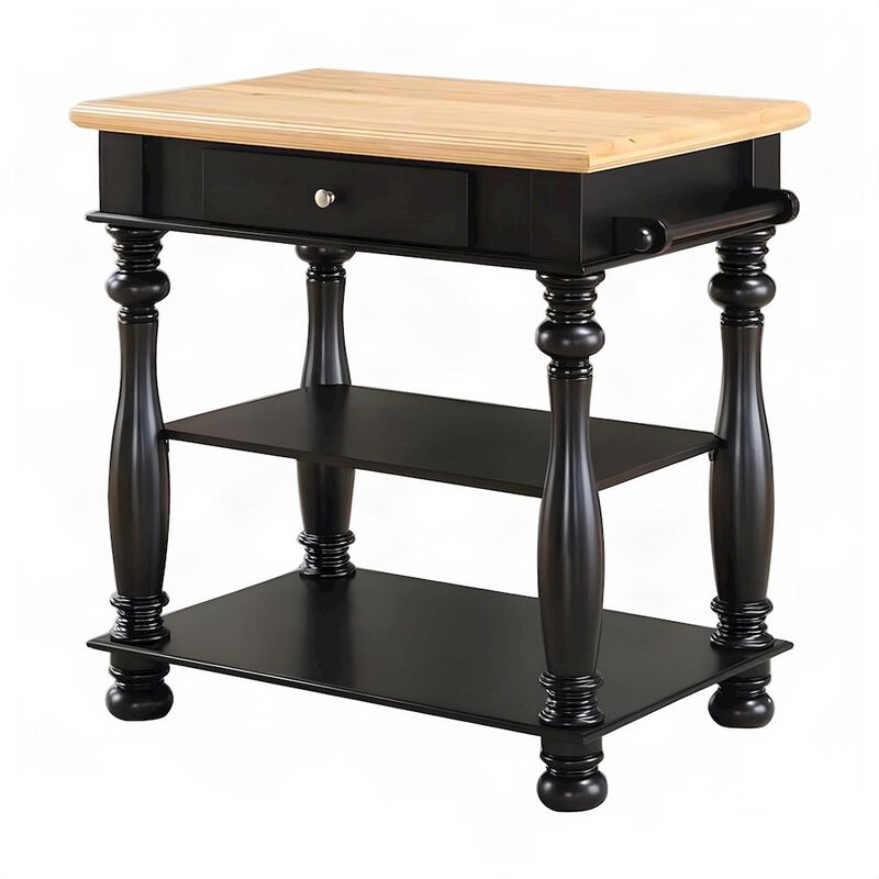 Solid Rubberwood Kitchen Island with Open-Shelf Storage Cart, Cream image number 0