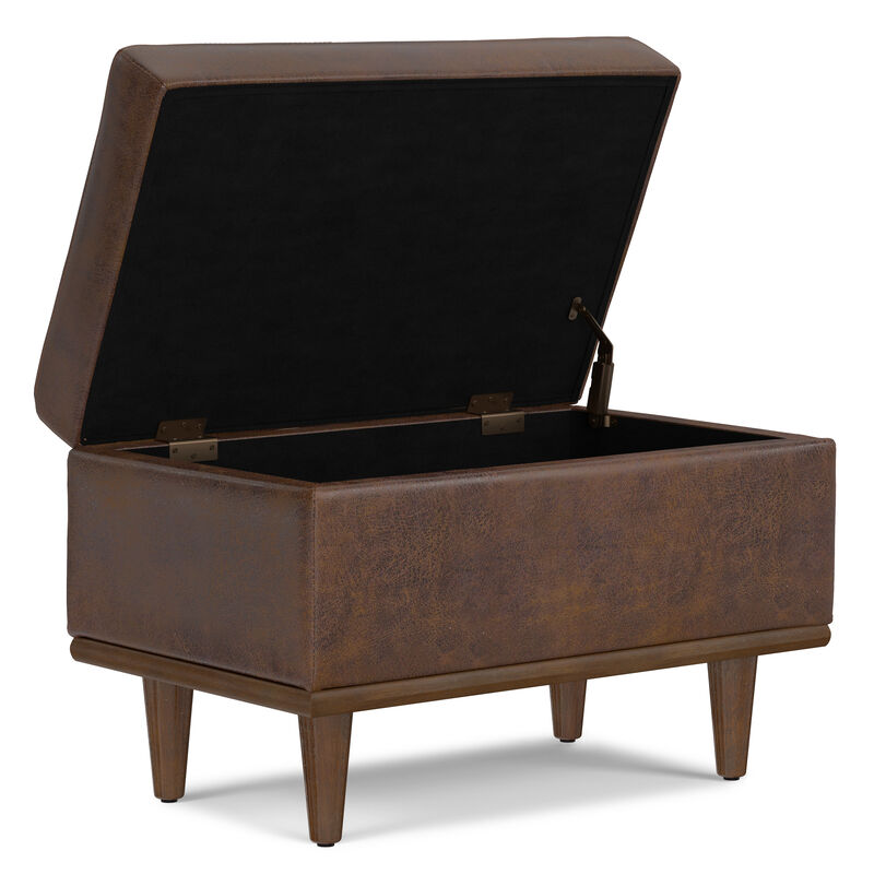 Shiloh 26 inch Wide Transitional Contemporary Small Storage Ottoman in Distressed Chestnut Brown Vegan Faux Leather, Assembled image number 3