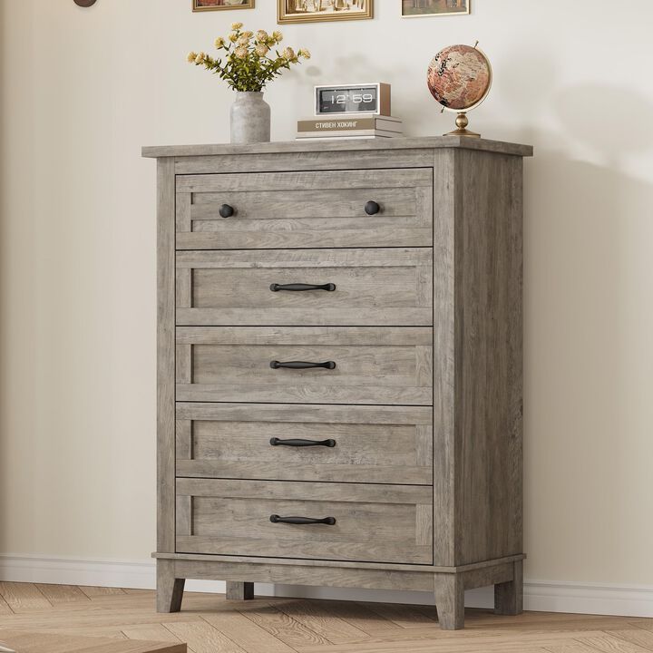 5-Drawer Tall Vertical Dresser, 41.3" Freestanding Wooden Storage Chest for Bedroom, Living Room & Entryway