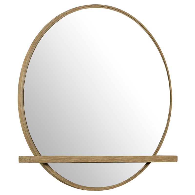 Fij Oval Dresser Mirror, Sand Wash Wood, Felt-Lined Tray, 38 Inch - Benzara