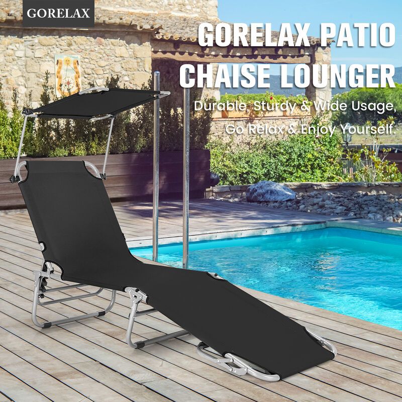 Adjustable Outdoor Beach Patio Pool Recliner with Sun Shade
