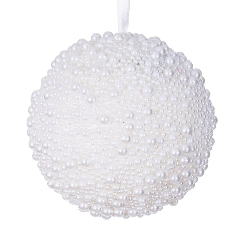 Vickerman 4.5" White Pearl Ball Ornament, Includes 3 Ornaments. image number 0