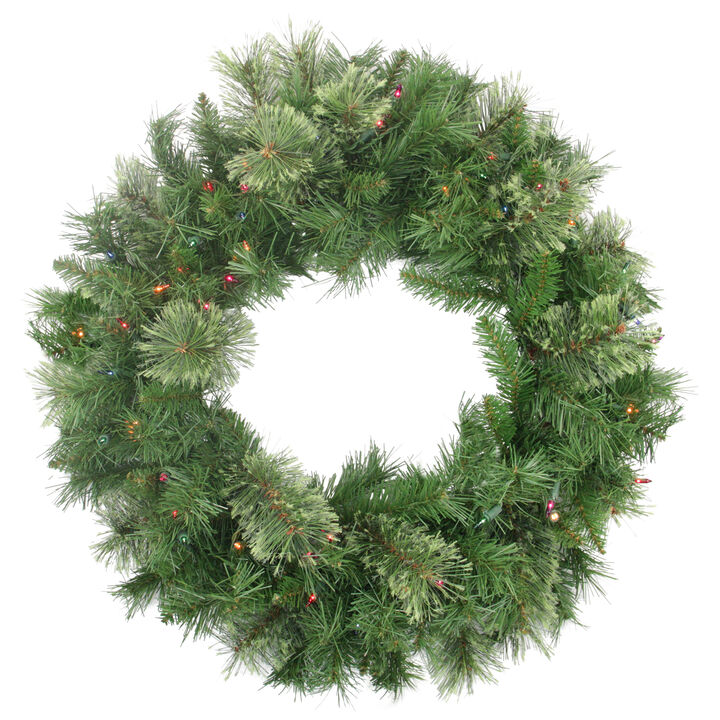 Pre-Lit Mixed Cashmere Pine Artificial Christmas Wreath - 24-Inch  Multi Lights