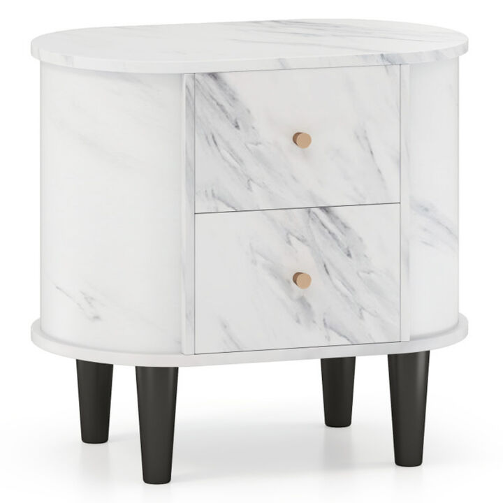 2-Drawer Nightstand with Modern Faux Marble Top, Stylish Bedside Storage Table