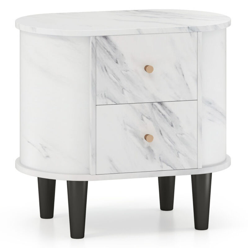 2-Drawer Nightstand with Modern Faux Marble Top, Stylish Bedside Storage Table