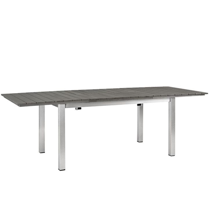 Modway Shore Aluminum Outdoor Patio 62" to 94" Extendable Dining Table in Silver Gray