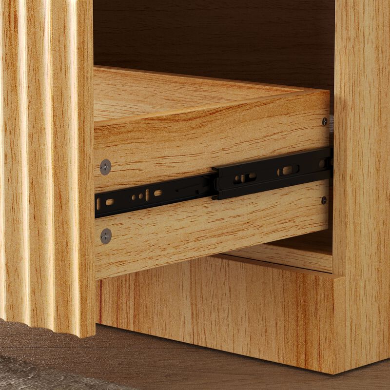 FUFU&GAGA Modern Sideboard Pantry Cabinet with 2 Doors & 2 Drawers, Vertical Line Design, Hidden Handles, (31.5 in. W x 15.7 in. D x 70.9 in. H), Brown