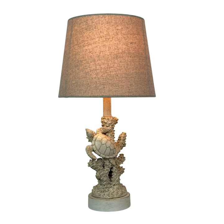 Sea Turtle Coral Table Lamp 17 Inch Resin Coastal Accent Light With Shade