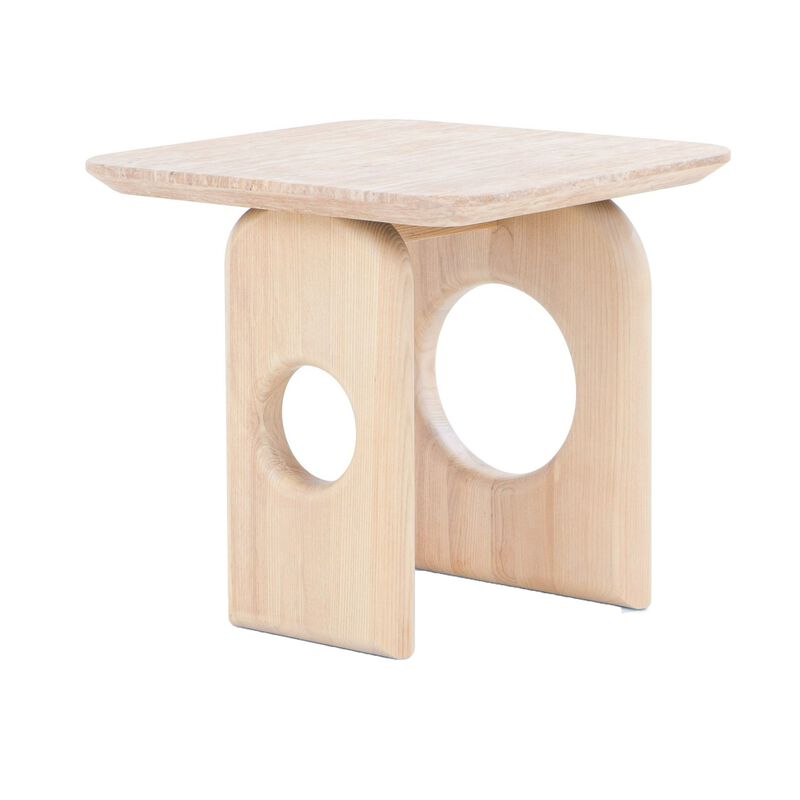 Aky 22 Inch Side End Table, Square Marble Top, Open Frame, Natural Brown image number 3