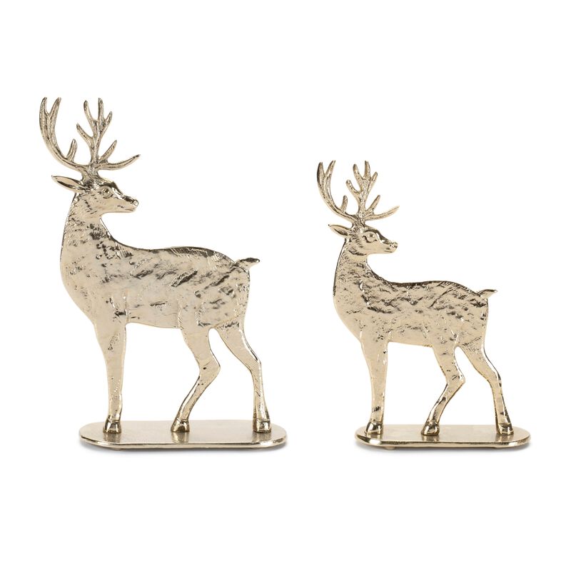 Set of 2 Metal Deer Decor Figures for Holiday Tabletop or Mantel Display
