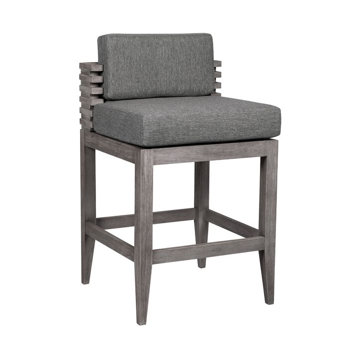 Hida 28 Inch Outdoor Patio Counter Stool Chair, Gray, Olefin Cushions - Benzara