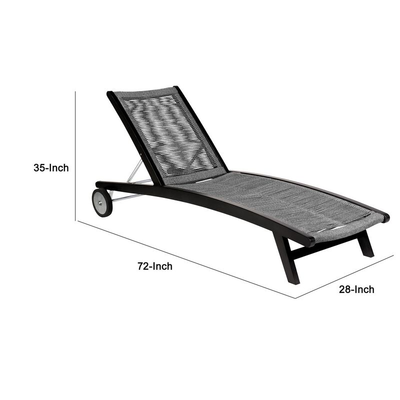 Kin 72 Inch Adjustable Patio Chaise Lounger, Rope Weave, Wheels, Gray-Benzara image number 5