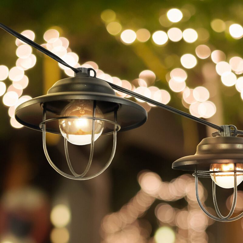 Light Indoor/Outdoor Rustic Farmhouse Incandescent G40 Metal Cage Shade String Lights