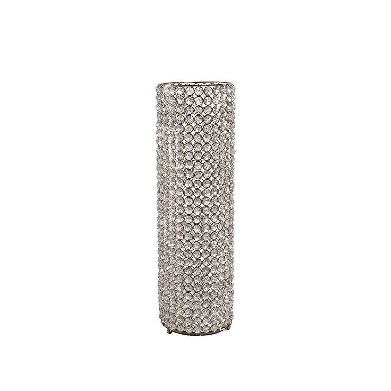 HomeRoots 21" Clear And Silver Faux Crystal And Metal Table Vase image number 0