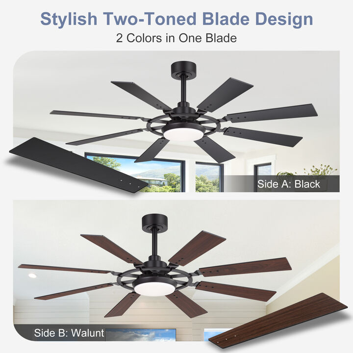 Breezary 52In LED Ceiling Fan with Light, 8 Blades, Quiet Modern Ceiling Fan, 3CCT Color Temperature, Remote Control