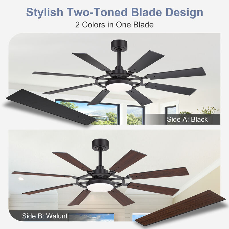 Breezary 52In LED Ceiling Fan with Light, 8 Blades, Quiet Modern Ceiling Fan, 3CCT Color Temperature, Remote Control image number 1