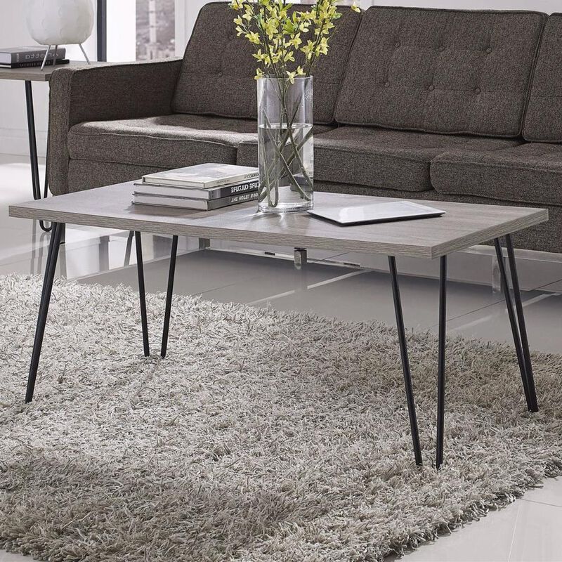 Hivvago Modern Classic Vintage Style Coffee Table with Wood Top and Metal Legs
