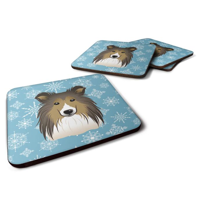 Caroline's Treasures BB1676FC Snowflake Sheltie Foam Coasters (Set of 4), 3.5, Multicolor