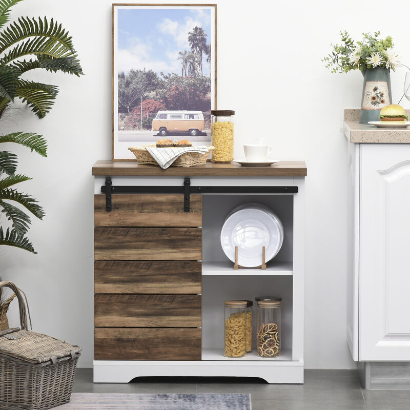 Rustic Cottage Sideboard with Barn Style Glide Door and Adjustable Shelf
