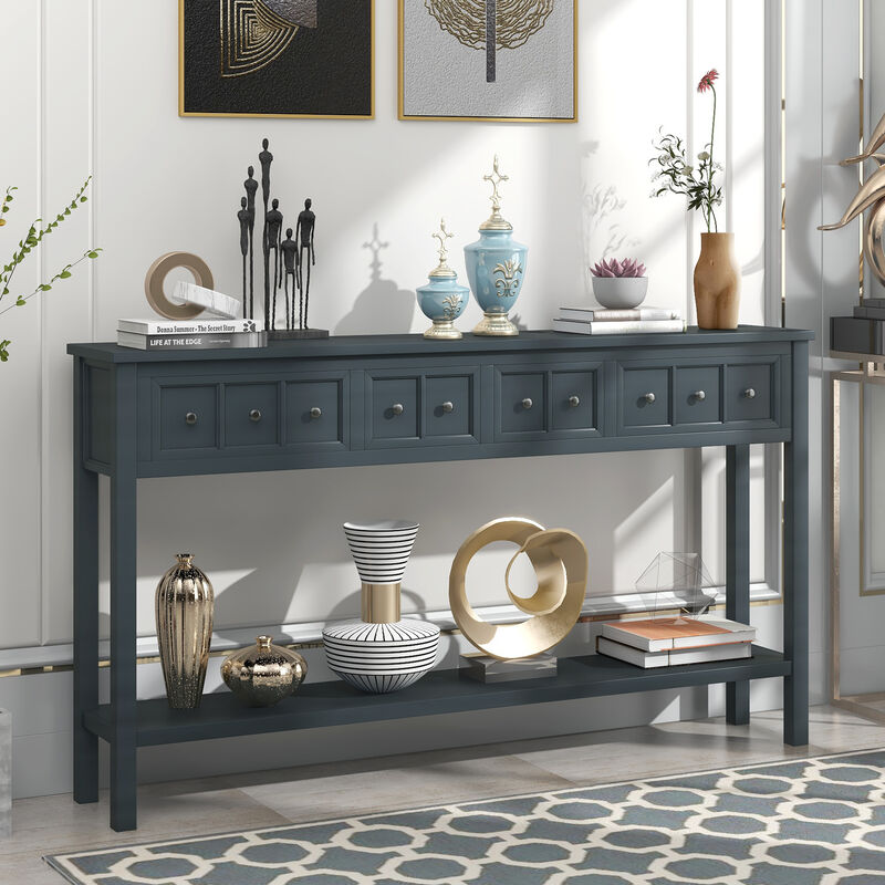 Whisen Rustic Entryway Console Table with Drawers and Bottom Shelf - Gray Wash