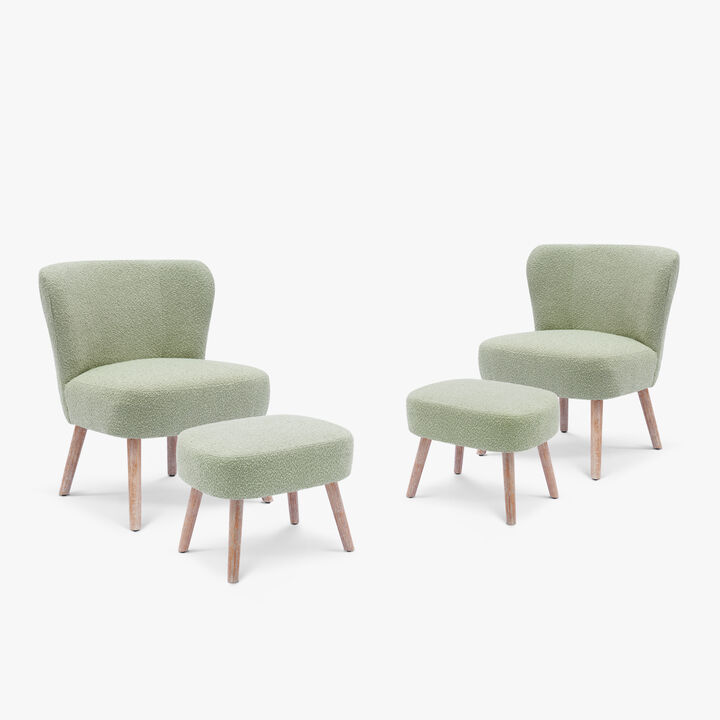WestinTrends Genevieve 4-Piece Set Mid-Century Boucle Accent Chairs with Ottoman Foot Stools