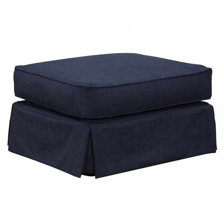 Sunset Trading Horizon Slipcovered Ottoman | Stain Resistant Performance Fabric | Navy Blue