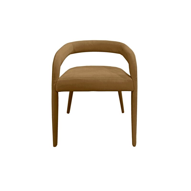 Lon 23 Inch Dining Chair, Cushioned Seat, Curved Open Back, Tan Polyester - Benzara image number 1
