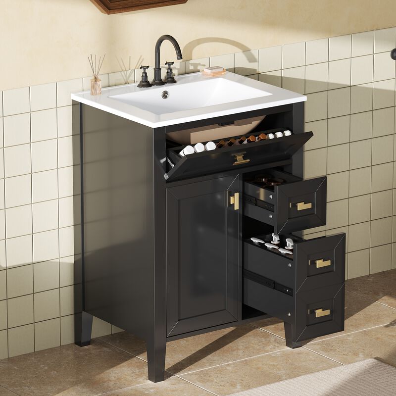 Merax Compact Bathroom Storage Vanity with Left Door Rack Cabinet & 2 Right Drawers image number 3
