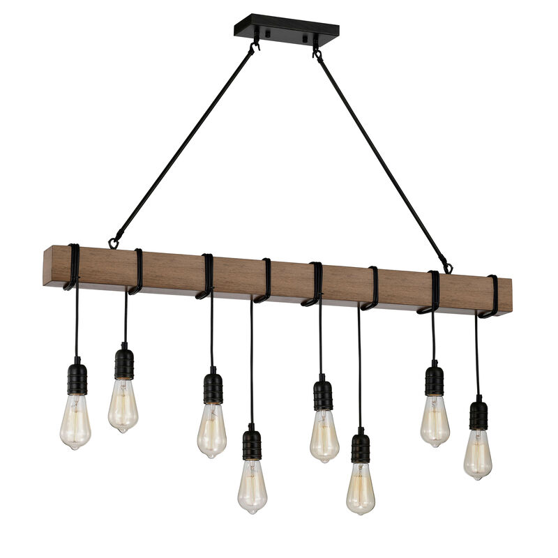 Camile 8-light Natural Wooden Beam Linear Chandelier in Antique Black Finish image number 0