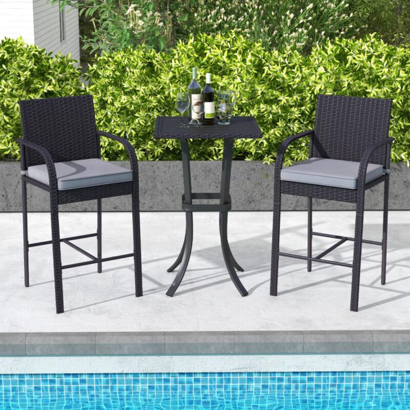 Hivvago 3-Piece Patio Wicker Rattan Bar Height Chairs and Square Table Set