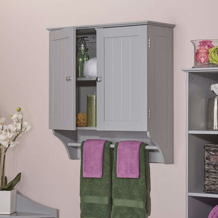 Hivvago Gray 2-Door Bathroom Wall Cabinet with Towel Bar
