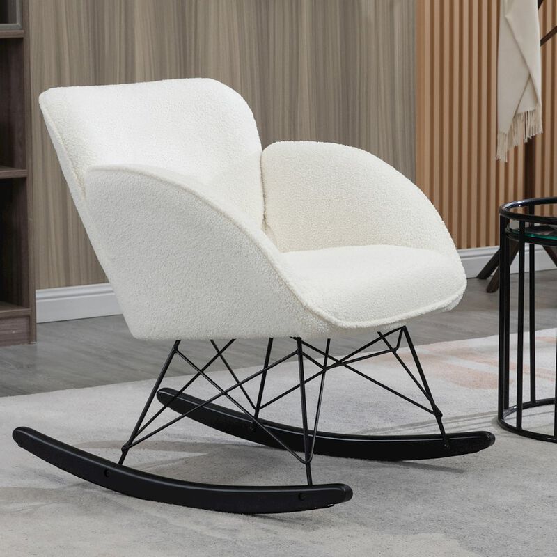 Glamour Home Ayan White Boucle Rocking Chair with Black Legs