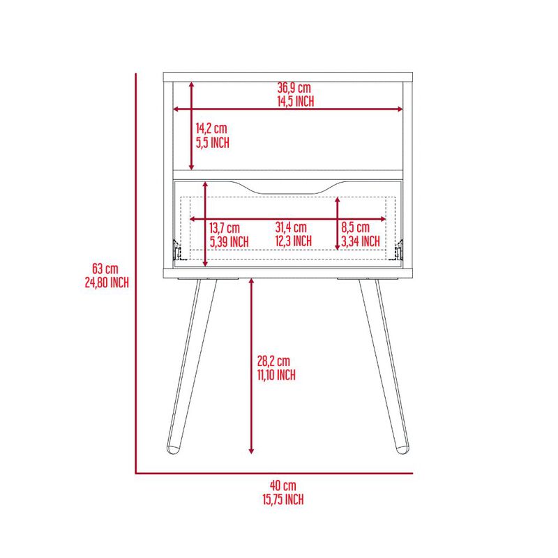 Streamdale Otom Nightstand: White Light Oak, Drawer, Open Shelf