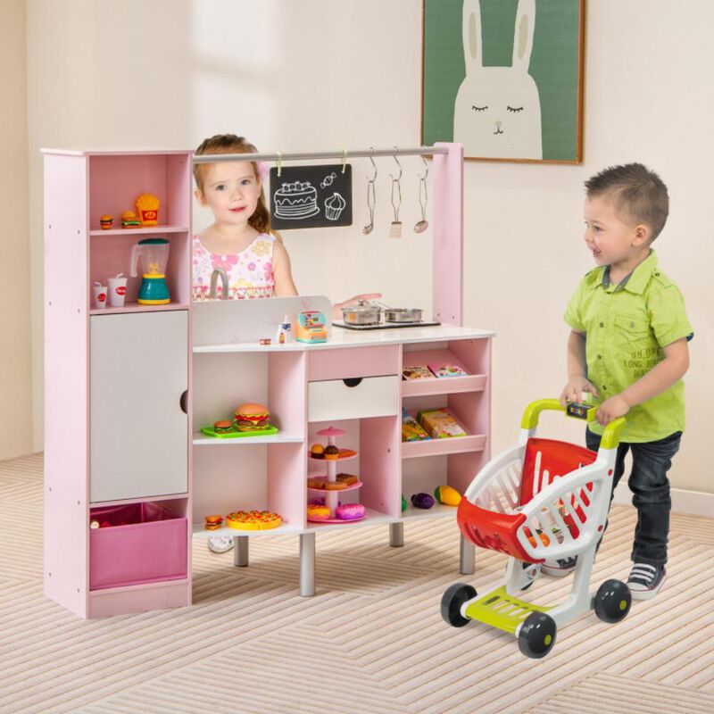 Hivvago 2-in-1 Double-sided Kids Kitchen and Market with Realistic Light and Sound