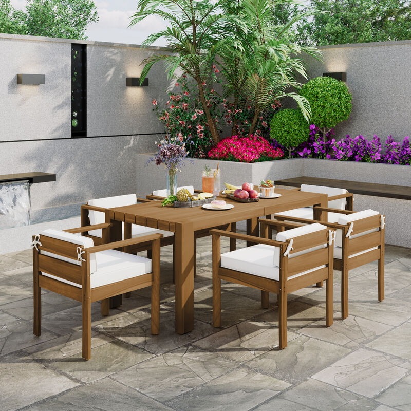 Whisen 7-Piece Outdoor Dining Set for 6 with Beige Fabric Cushions & 70.8" Rectangle Table image number 4