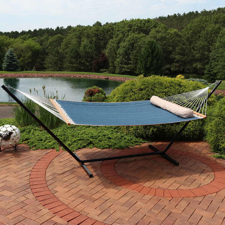 Sunnydaze 2-Person Quilted Fabric Hammock with Steel Stand - Tidal Wave