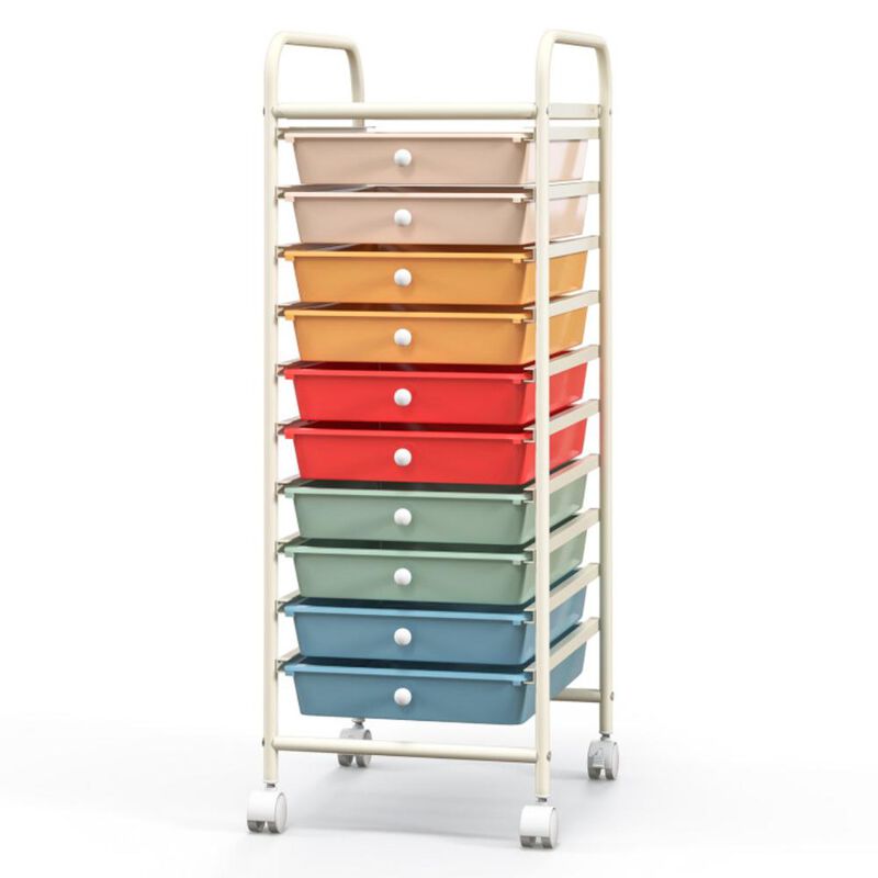 Hivvago 10 Drawer Rolling Storage Cart Organizer with 4 Universal Casters