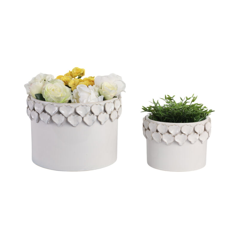 Flower Petal Applique Planters, White set
