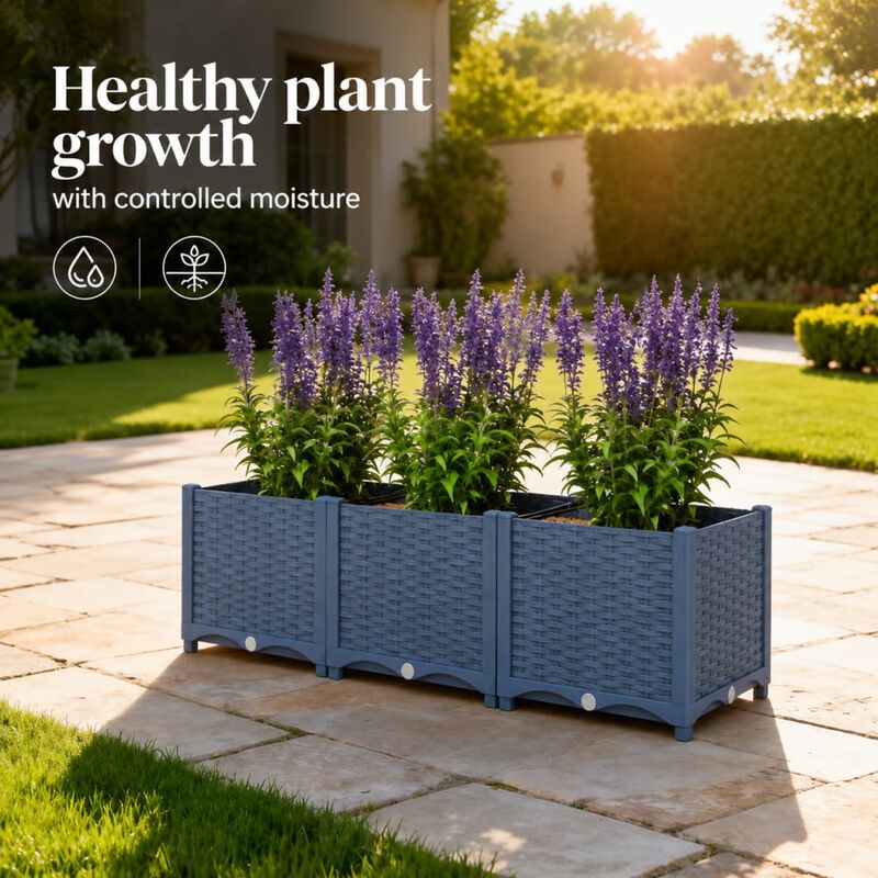 WOW PIONEER Outdoor Raised Garden Bed Plastic Planter Box with Drainage Holes for Vegetables Herbs Indoor Outdoor Gardening Use image number 4
