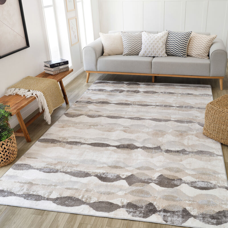 Rug Branch Hamon Contemporary Abstract Wave Grey Beige Indoor Area Rug