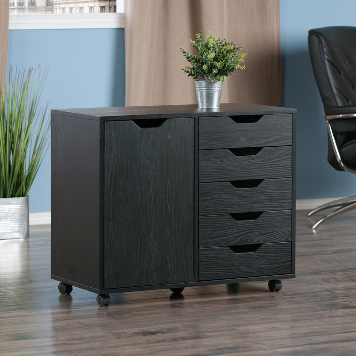 Halifax 5-Drawer, Side Storage Mobile Cabinet, Black