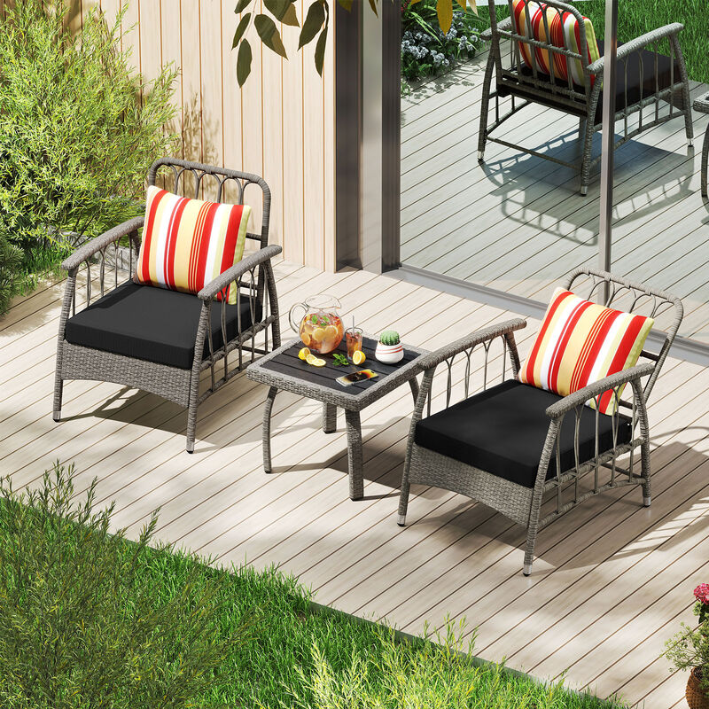 3-Piece Backyard Conversation Set with Reclining Chairs and Tempered Glass Table