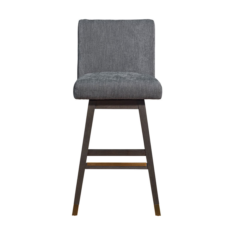 Basila Swivel Stool in Brown Oak Wood Finish with Beige Fabric