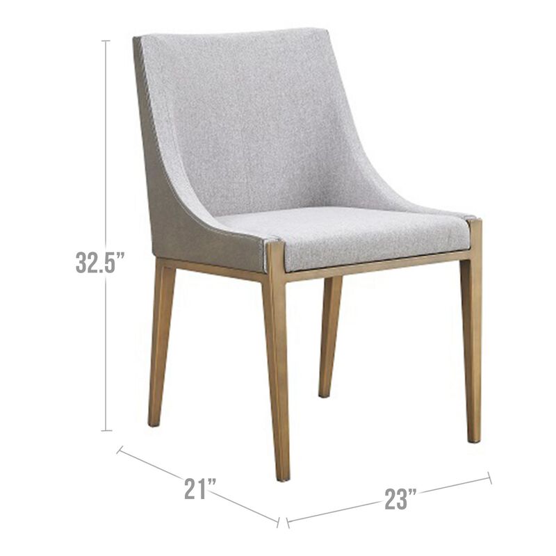 Cid Shyla 21 Inch Dining Chair, Sloped Arms, Gray Faux Leather, Brass Base - Benzara image number 4