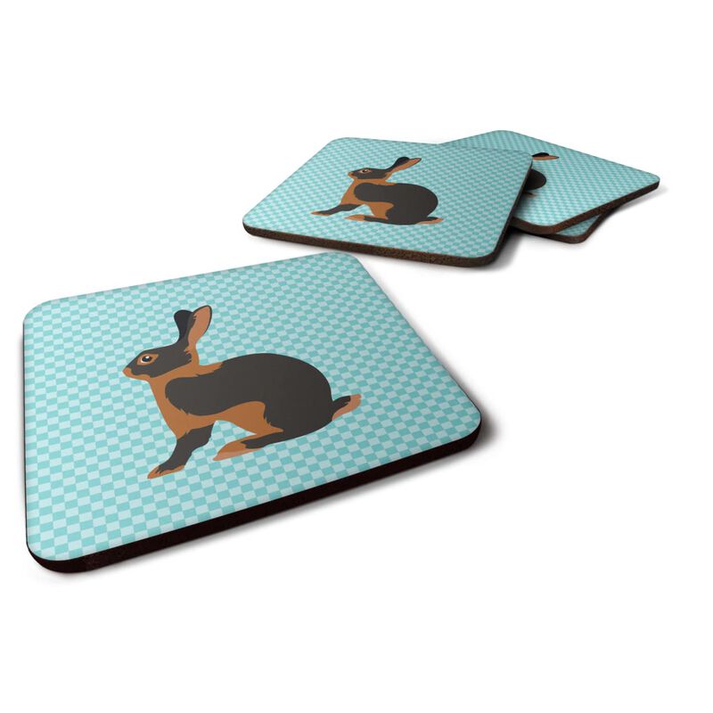 Caroline's Treasures Tan Rabbit Blue Check Decorative Coasters, 3.5, Multicolor