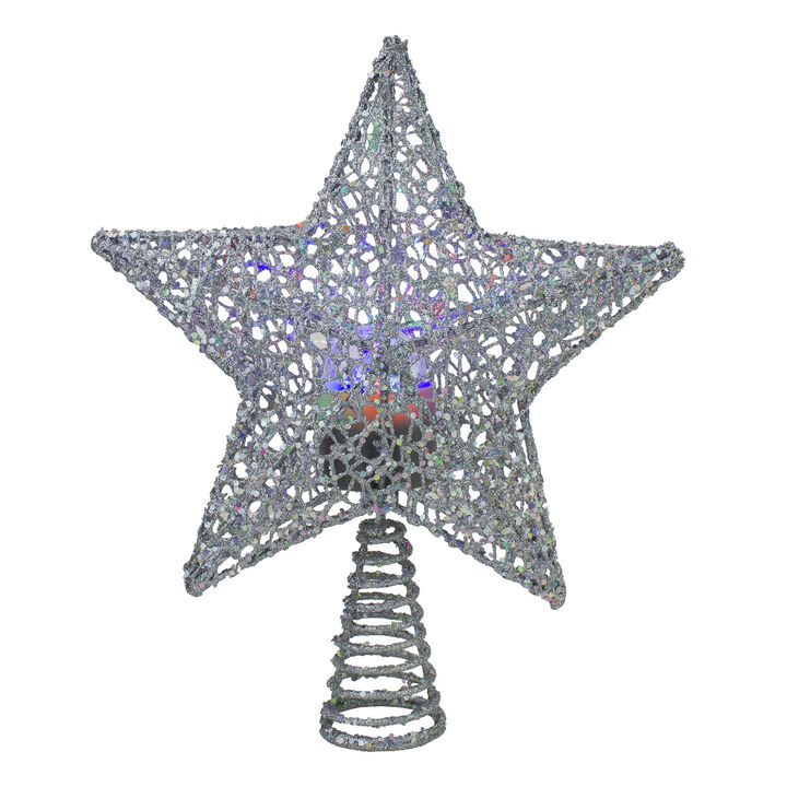 13" Lighted Silver Star with Rotating Projector Christmas Tree Topper - Multicolor LED Lights
