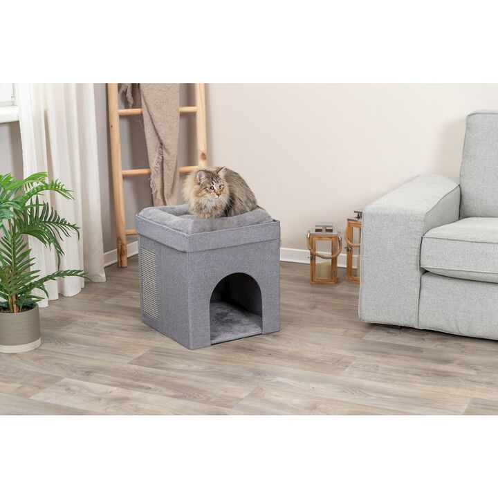 TRIXIE Crazy Cube Stackable 1-Story Indoor Cat Condo, Cat House with Scratching Pad