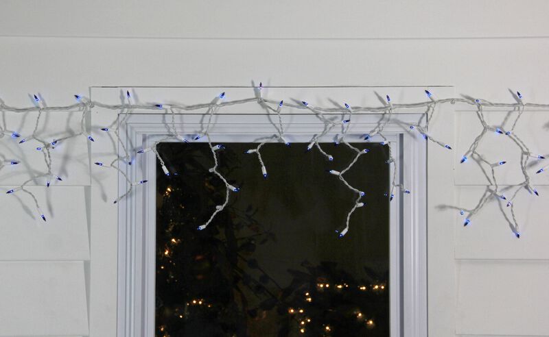 50 Blue Mini Window Curtain Icicle Christmas Lights - 2.6 ft White Wire