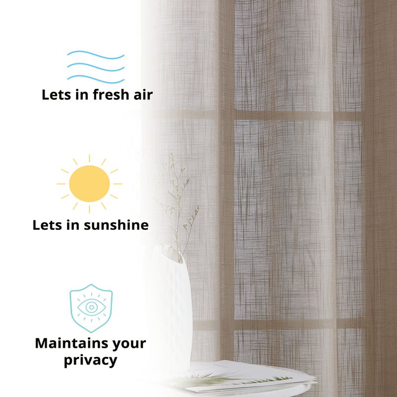 THD Serena Faux Linen Textured Semi Sheer Privacy Light Filtering Transparent Thick Half Short Grommet Curtain Valance Topper for Small Windows, Bedroom & Bathroom - 54 W x 18 L