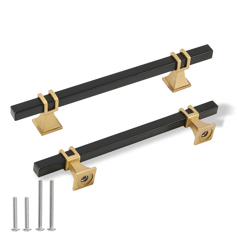 Redunest Cabinet Pulls Matte Black and Gold Cabinet Handles, 2 Pack 5 Inch Kitchen Door Cupboard Wardrobe Drawer Handles, Cabine